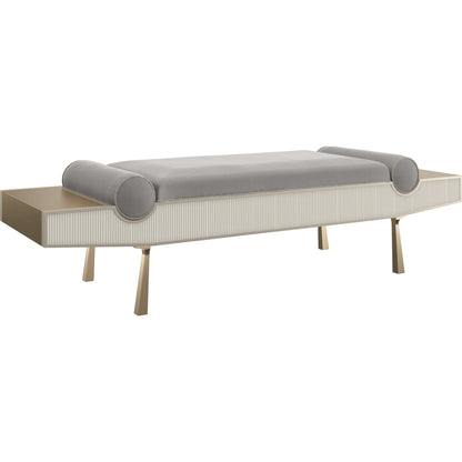 Roll Play Bench by Caracole in almond milk, champagne pearl, brushed gold. Made from poplar in a modern style.