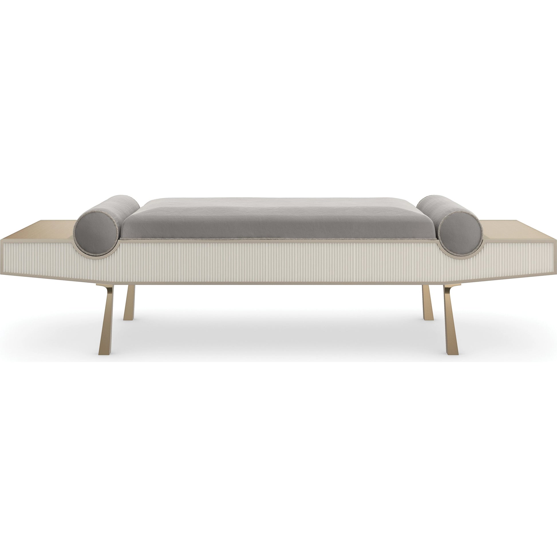 Roll Play Bench by Caracole in almond milk, champagne pearl, brushed gold. Made from poplar in a modern style.