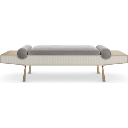 Roll Play Bench by Caracole in almond milk, champagne pearl, brushed gold. Made from poplar in a modern style.
