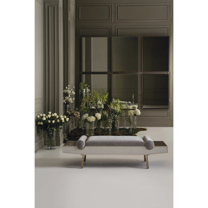 Roll Play Bench by Caracole in almond milk, champagne pearl, brushed gold. Made from poplar in a modern style.