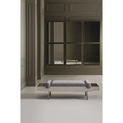 Roll Play Bench by Caracole in almond milk, champagne pearl, brushed gold. Made from poplar in a modern style.