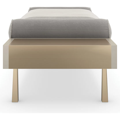 Roll Play Bench by Caracole in almond milk, champagne pearl, brushed gold. Made from poplar in a modern style.