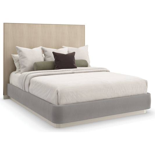 Dream Chaser Bed by Caracole in dry martini, cloud, brushed gold. Made from poplar, koto in a modern style.