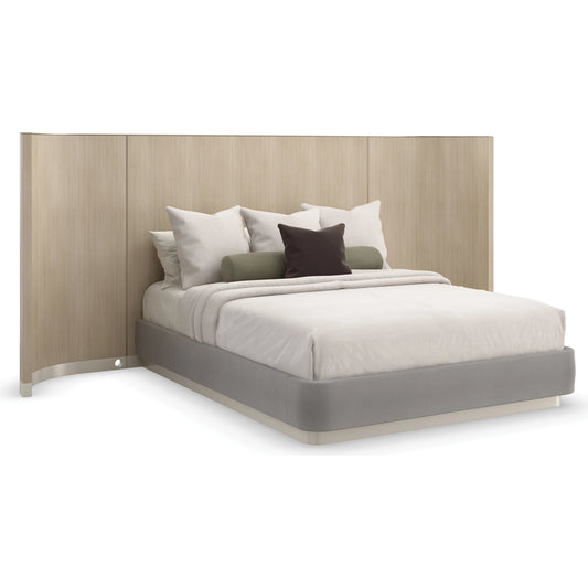 Dream Chaser Bed with Wings by Caracole in dry martini, cloud, brushed gold. Made from poplar, koto in a modern style.