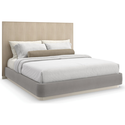 Dream Chaser Bed by Caracole in dry martini, cloud, brushed gold. Made from poplar, koto in a modern style.
