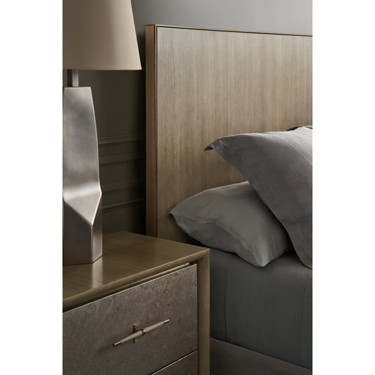 Dream Chaser Bed by Caracole in dry martini, cloud, brushed gold. Made from poplar, koto in a modern style.