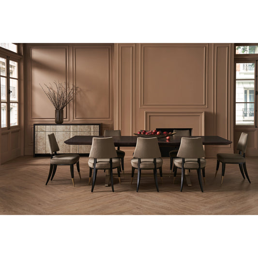 D'orsay Dining Table by Caracole in otter, champagne gold. Made from poplar, metal, tupelo in a modern style.
