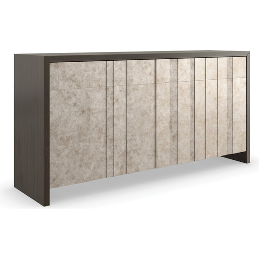 Golden Hour Sideboard by Caracole in otter, mica silverleaf. Made from poplar, tupelo in a modern style.
