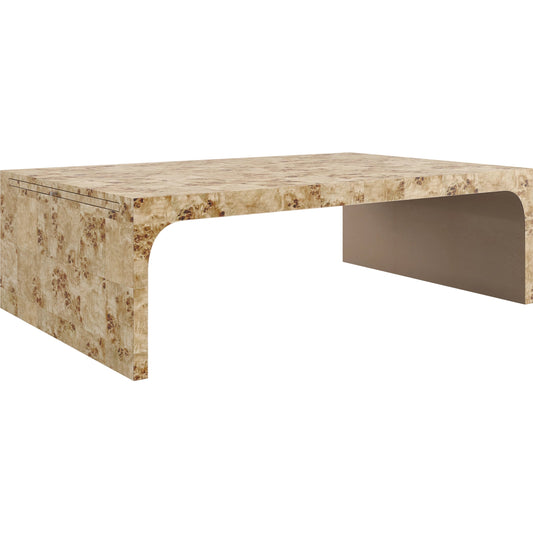 Burlesque Cocktail Table by Caracole in mappa burl, brazen bronze leaf. Made from asian hardwood, mappa burl in a modern style.