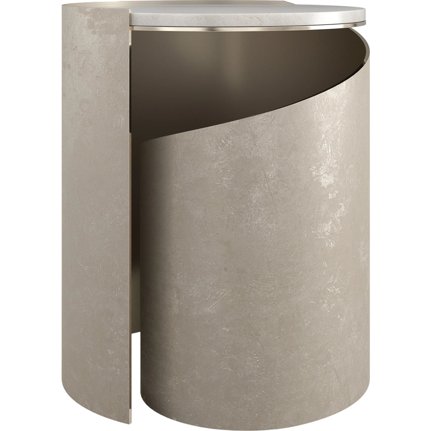001 SI-2095937 | Primary Silo | Nautilus Spot Table by Caracole in taupe silver leaf, whisper of gold. Made from metal, stone in a modern style.