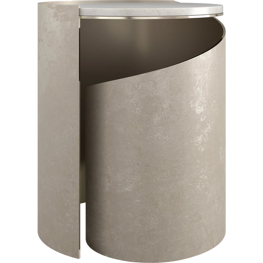 Nautilus Spot Table by Caracole in taupe silver leaf, whisper of gold. Made from metal, stone in a modern style.