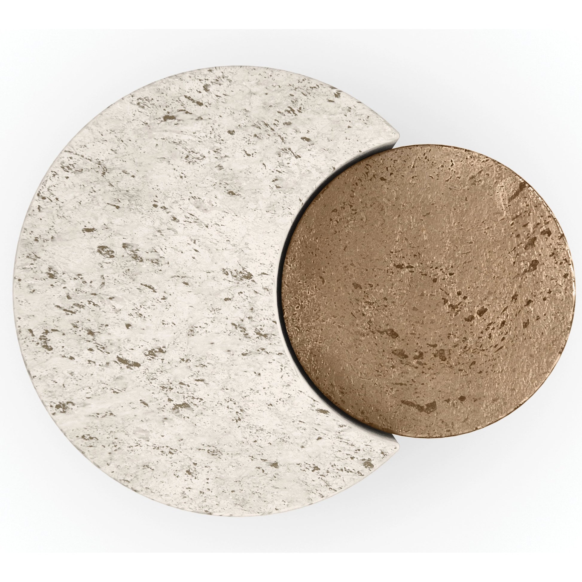 Sun and Moon Spot Table by Caracole in bronze leaf. Made from stone, resin in a modern style.