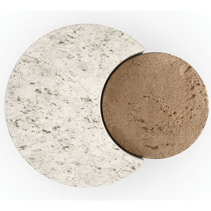 Sun and Moon Spot Table by Caracole in bronze leaf. Made from stone, resin in a modern style.