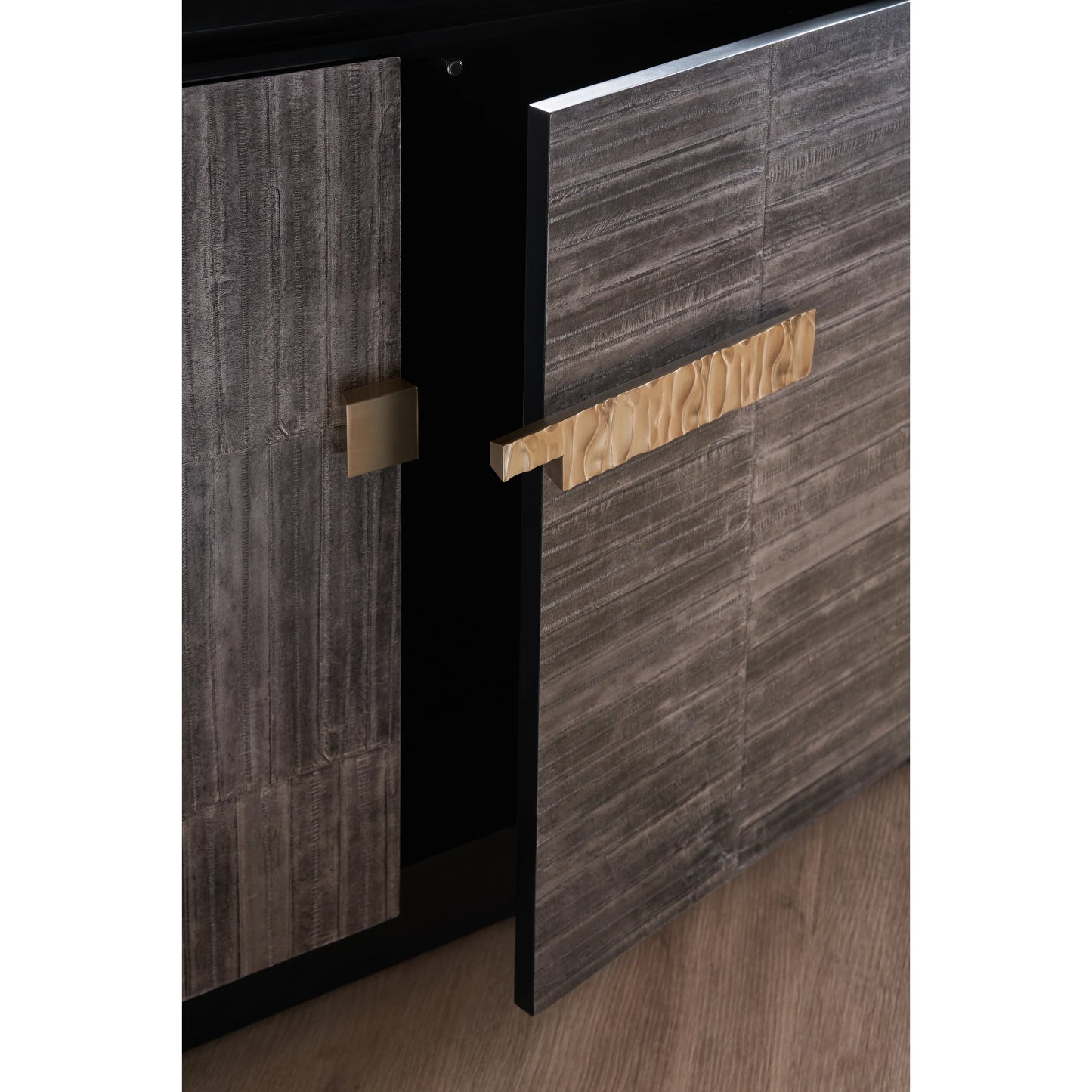 007 SI-2095944 | Closeup | Nigiri Chest by Caracole in dark chocolate, smoked unagi, brushed gold. Made from poplar in a modern style.