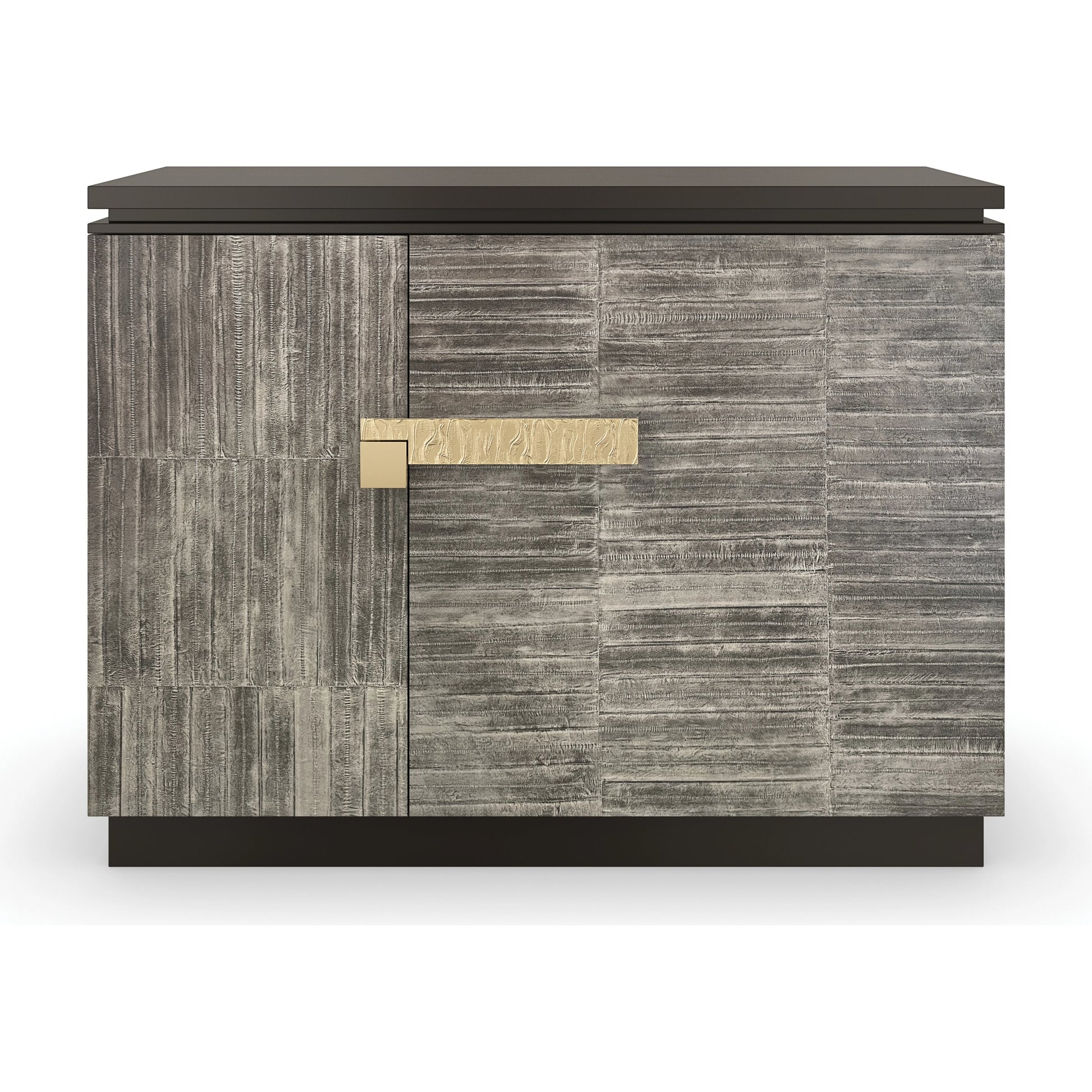 Nigiri Chest by Caracole in dark chocolate, smoked unagi, brushed gold. Made from poplar in a modern style.
