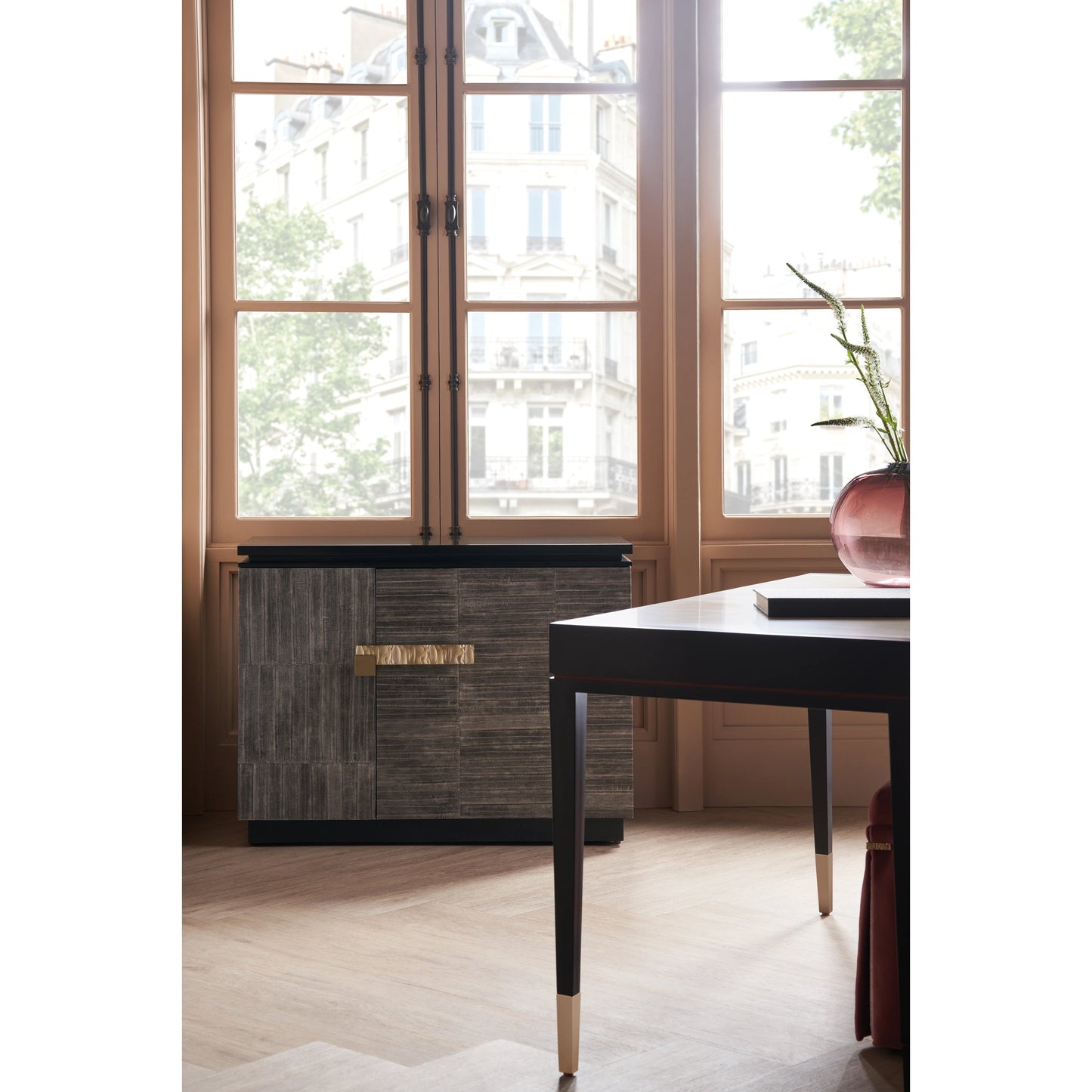 006 SI-2095944 | Lifestyle | Nigiri Chest by Caracole in dark chocolate, smoked unagi, brushed gold. Made from poplar in a modern style.