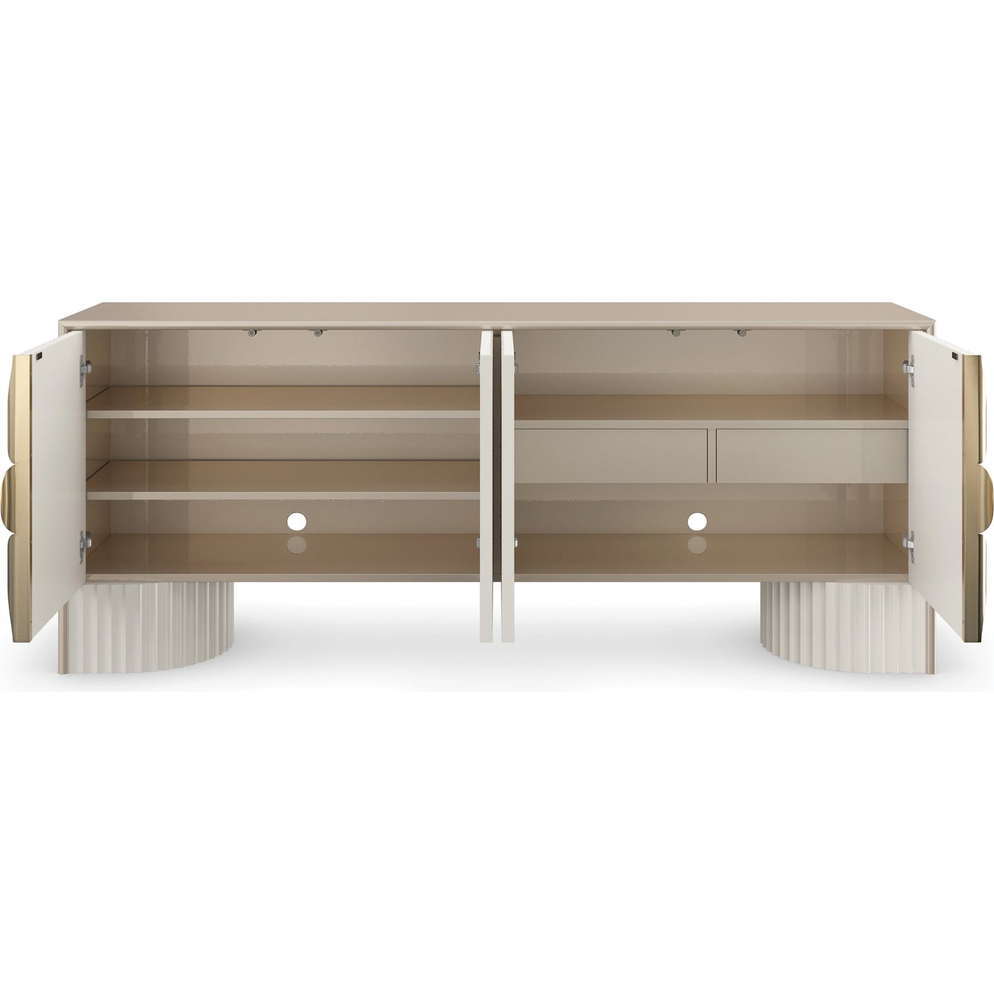004 SI-2095945 | Additional Silo | Corinthian Media Console by Caracole in sparkling argent, almond milk. Made from poplar in a modern style.
