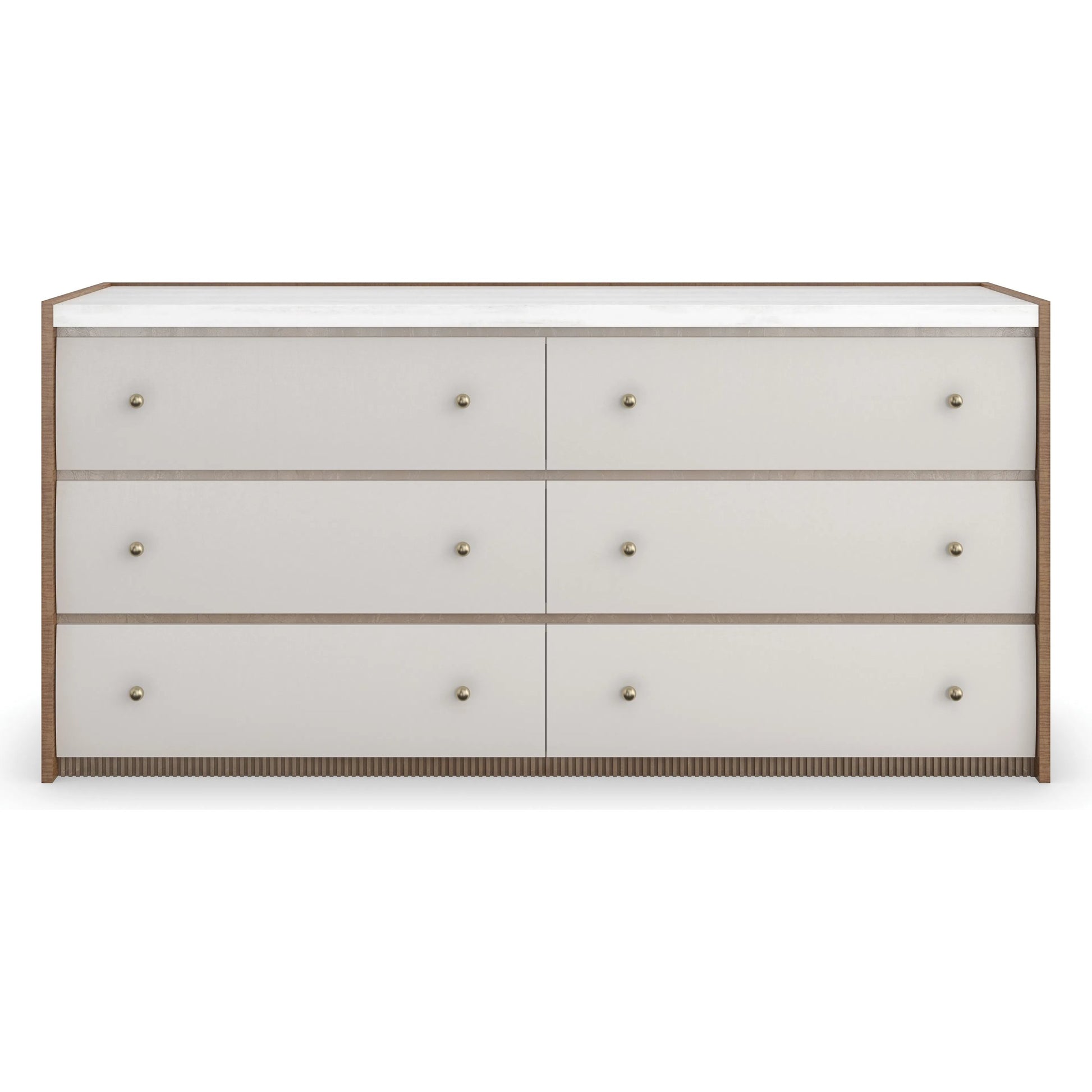 Avignon Dresser by Caracole in burnished adobe, toasted sycamore, antique bronze leaf. Made from acacia, stone, sycamore in a transitional style.