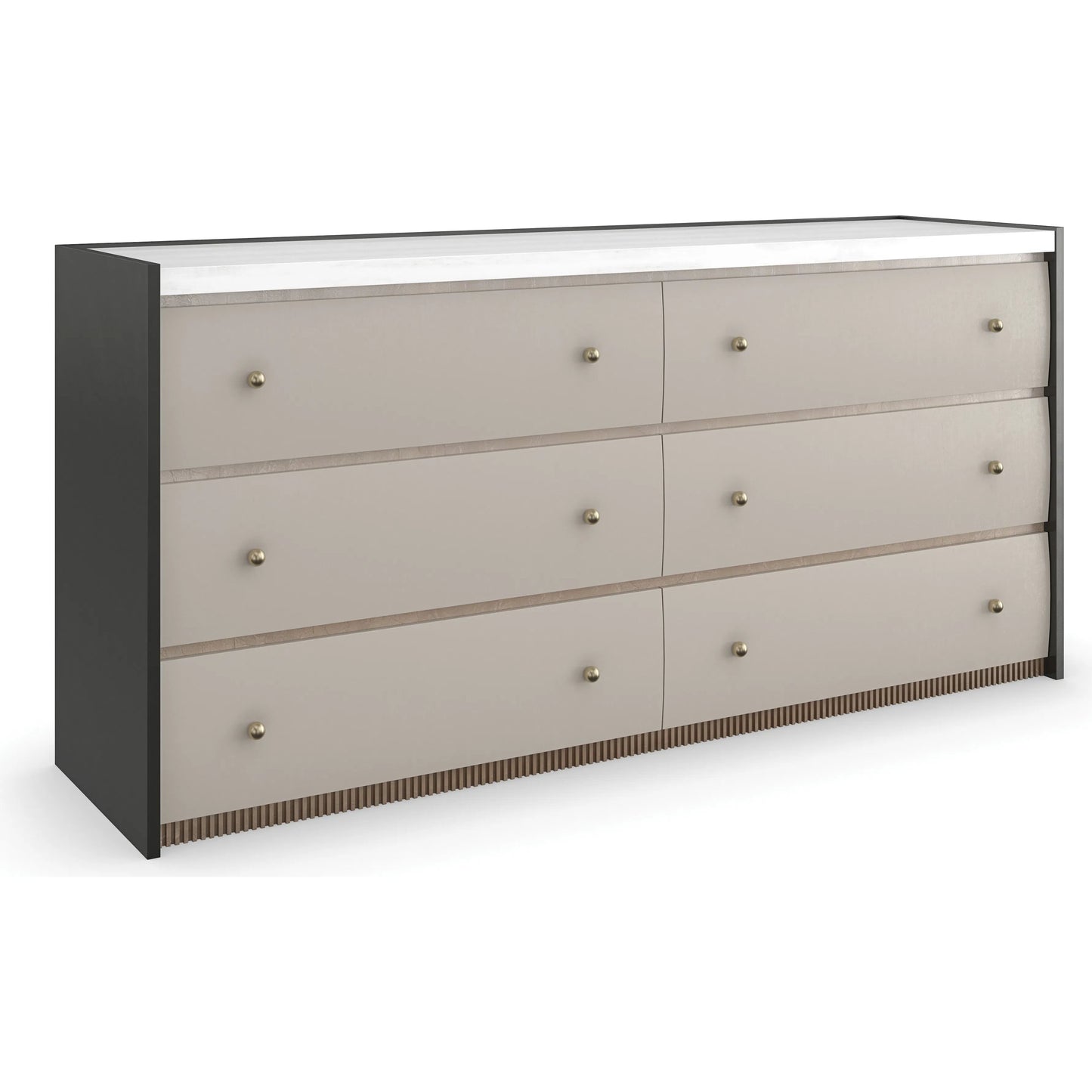 001 SI-2193782 | Primary Silo | Avignon Bronze Dresser by Caracole in bronze and rockport burnished adobe, craftsman bronze paint, antique bronze leaf. Made from acacia, stone in a transitional style.