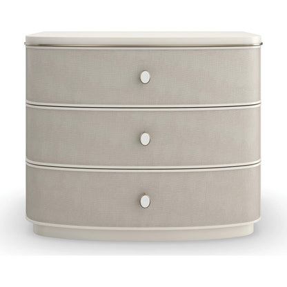 Lyon Nightstand by Caracole in almond milk, brushed gold. Made from acacia, metal in a transitional style.