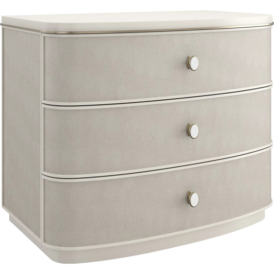 Lyon Nightstand by Caracole in almond milk, brushed gold. Made from acacia, metal in a unique style.