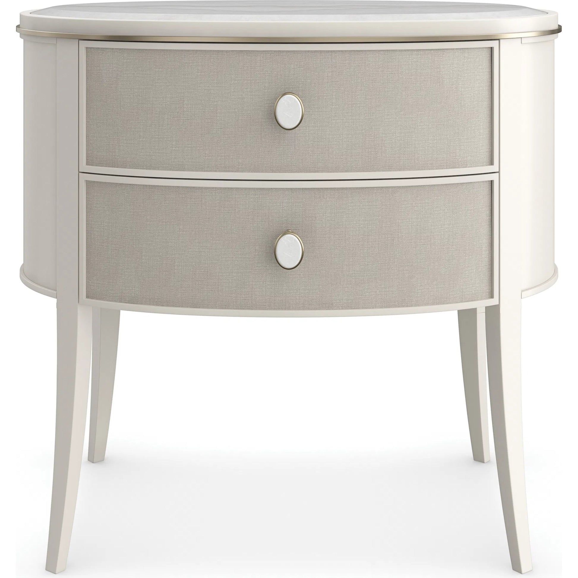 Bruges Nightstand by Caracole in almond milk, brushed gold. Made from acacia, marble, metal in a unique style.