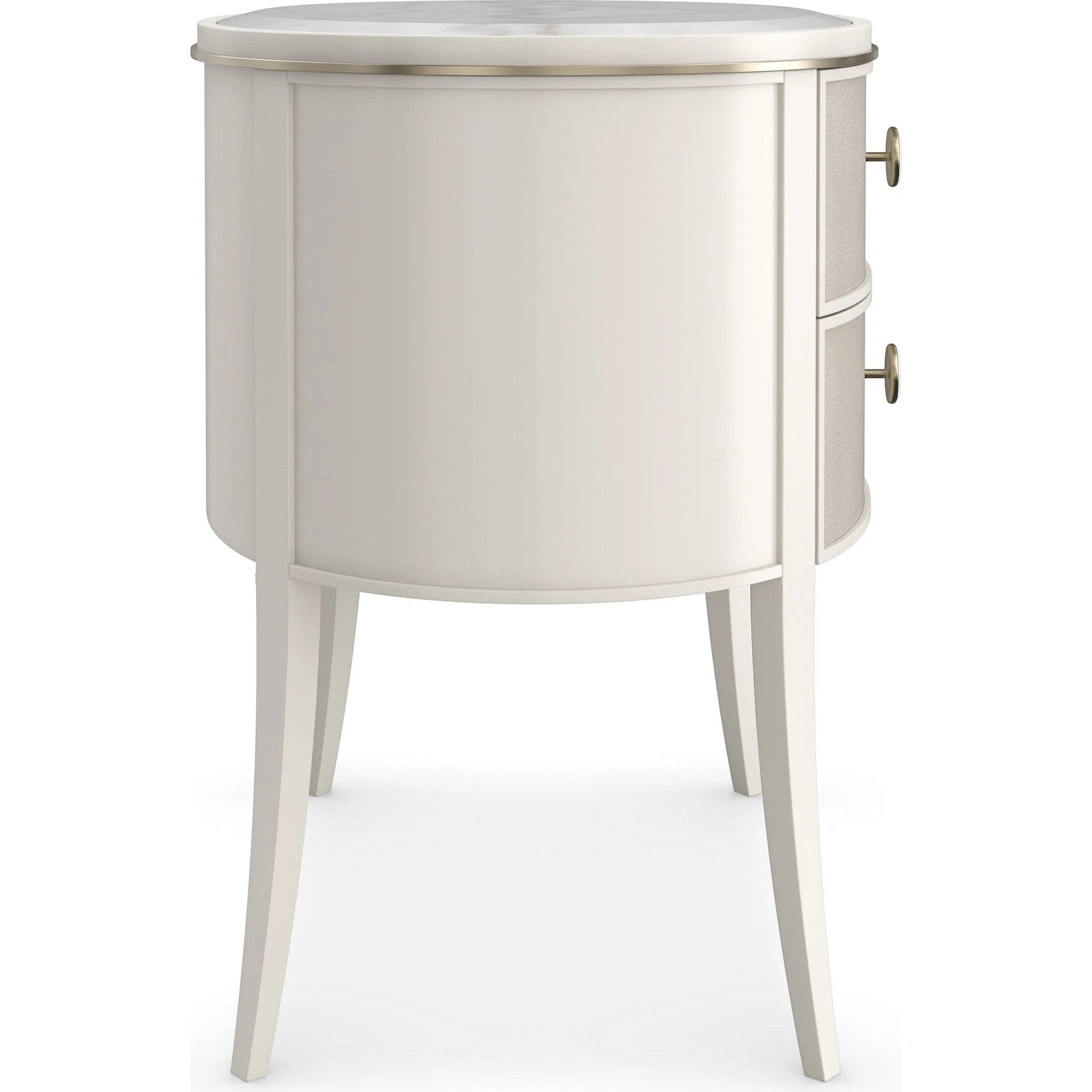 Bruges Nightstand by Caracole in almond milk, brushed gold. Made from acacia, marble, metal in a unique style.