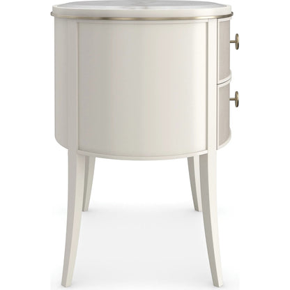 Bruges Nightstand by Caracole in almond milk, brushed gold. Made from acacia, marble, metal in a unique style.
