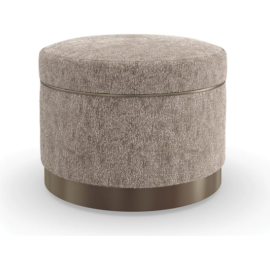Ritz Ottoman by Caracole in brushed gold paint. Made from asian hardwood in a unique style.