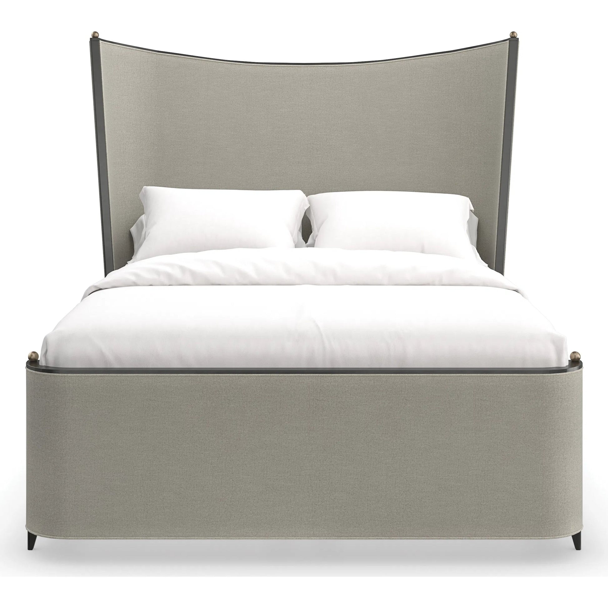 Provence Bed by Caracole in craftsman bronze paint, brushed gold. Made from asian hardwood in a transitional style.