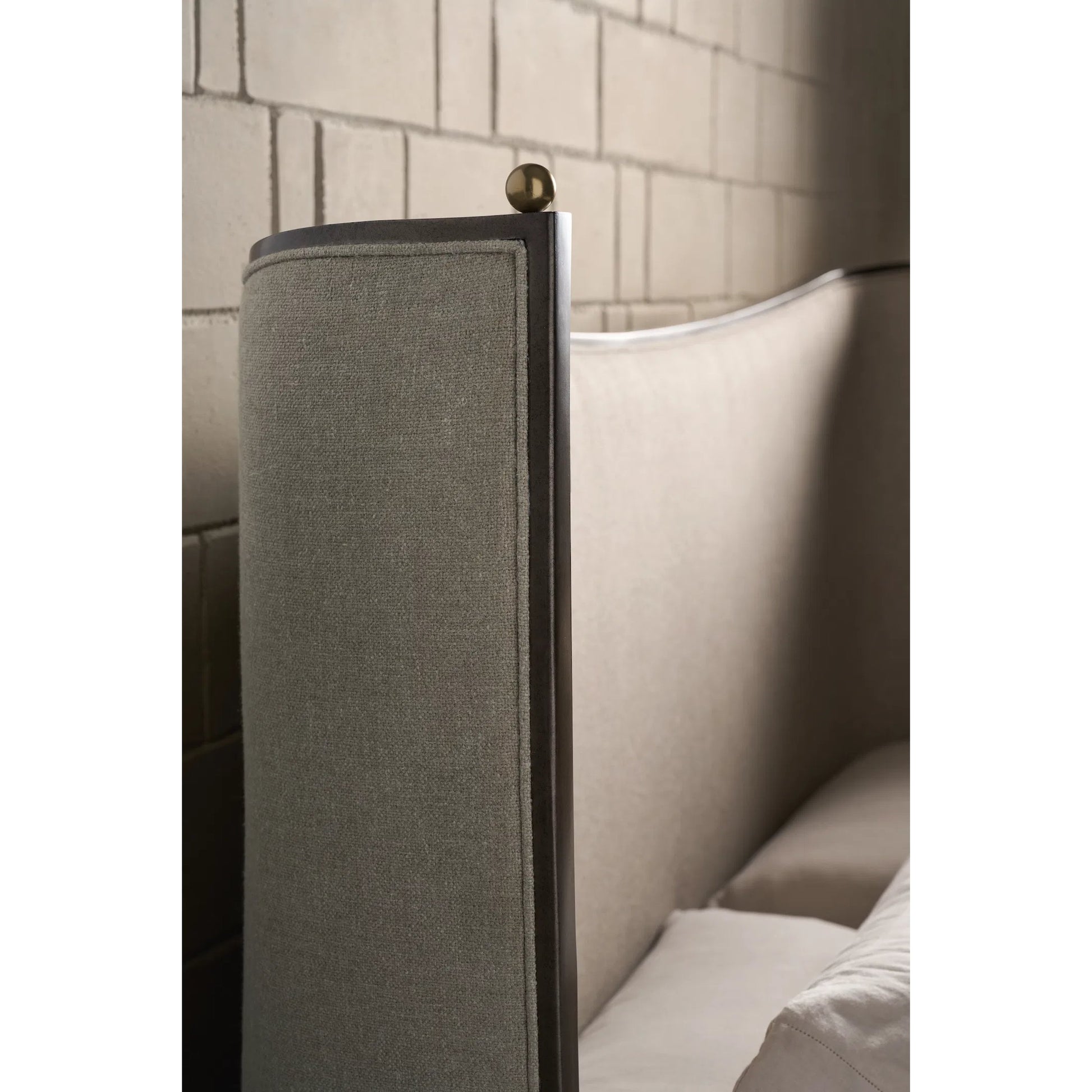 Provence Bed by Caracole in craftsman bronze paint, brushed gold. Made from asian hardwood in a transitional style.