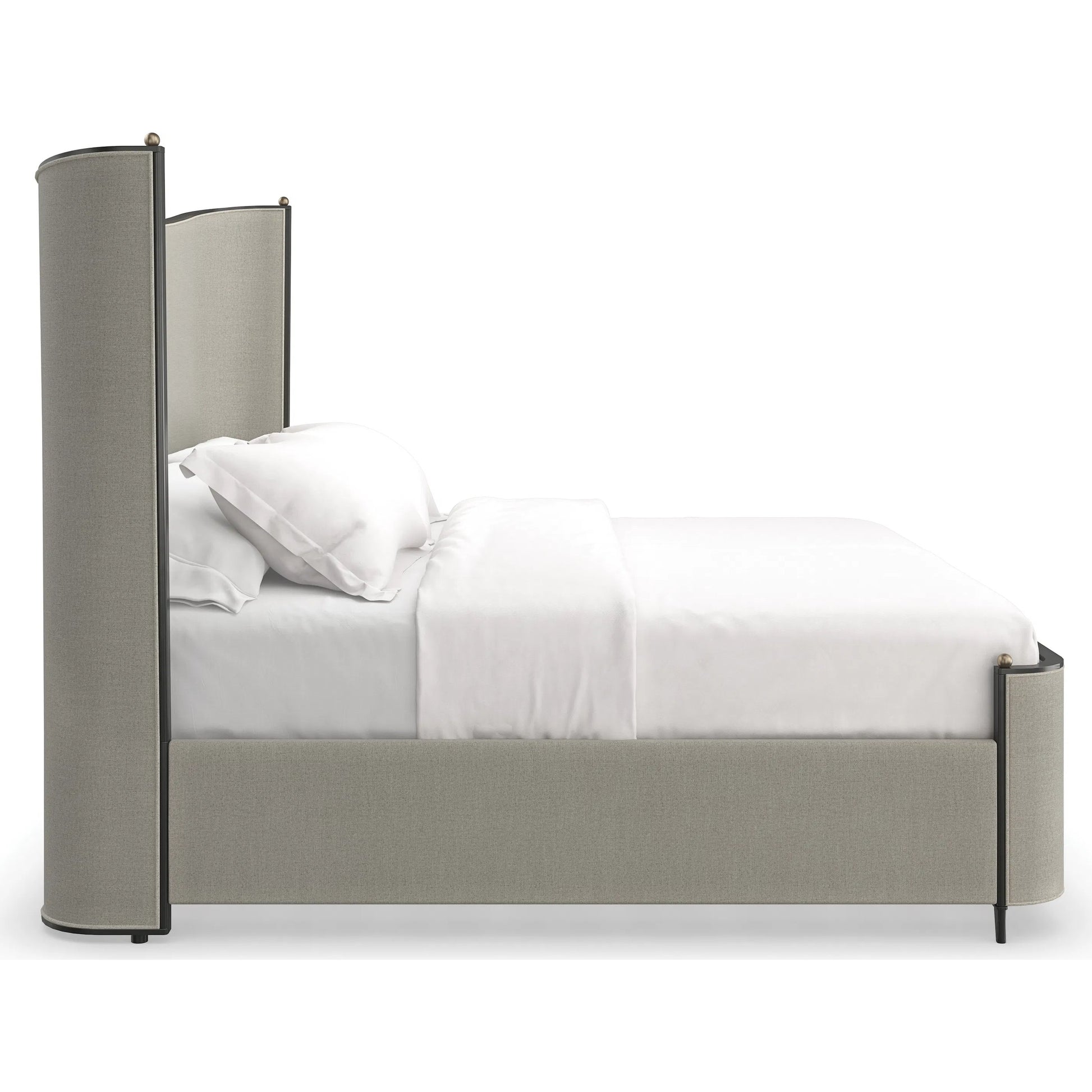 Provence Bed by Caracole in craftsman bronze paint, brushed gold. Made from asian hardwood in a transitional style.