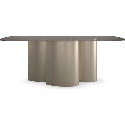 Aphelion Dining Table by Caracole in brushed whisper of gold. Made from metal, glass in a modern style.