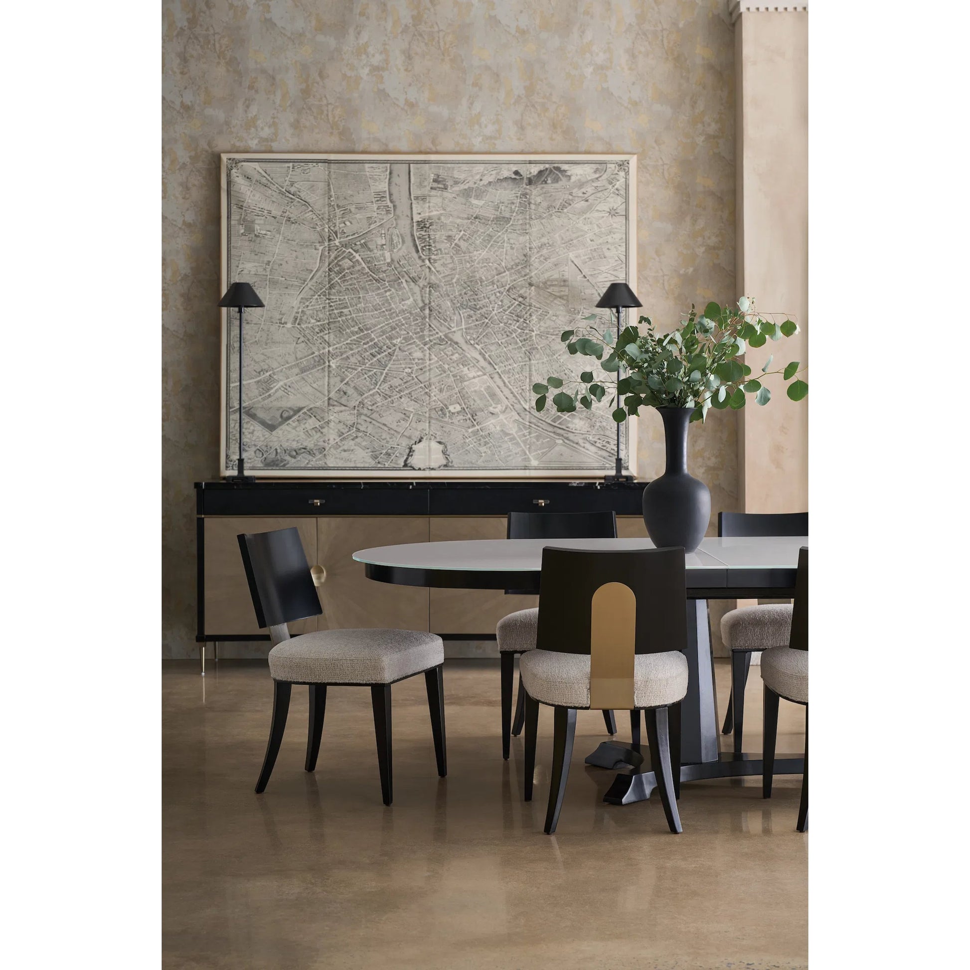 Bordeaux Dining Table by Caracole in almost black. Made from asian hardwood, acacia, glass, birch in a unique style.