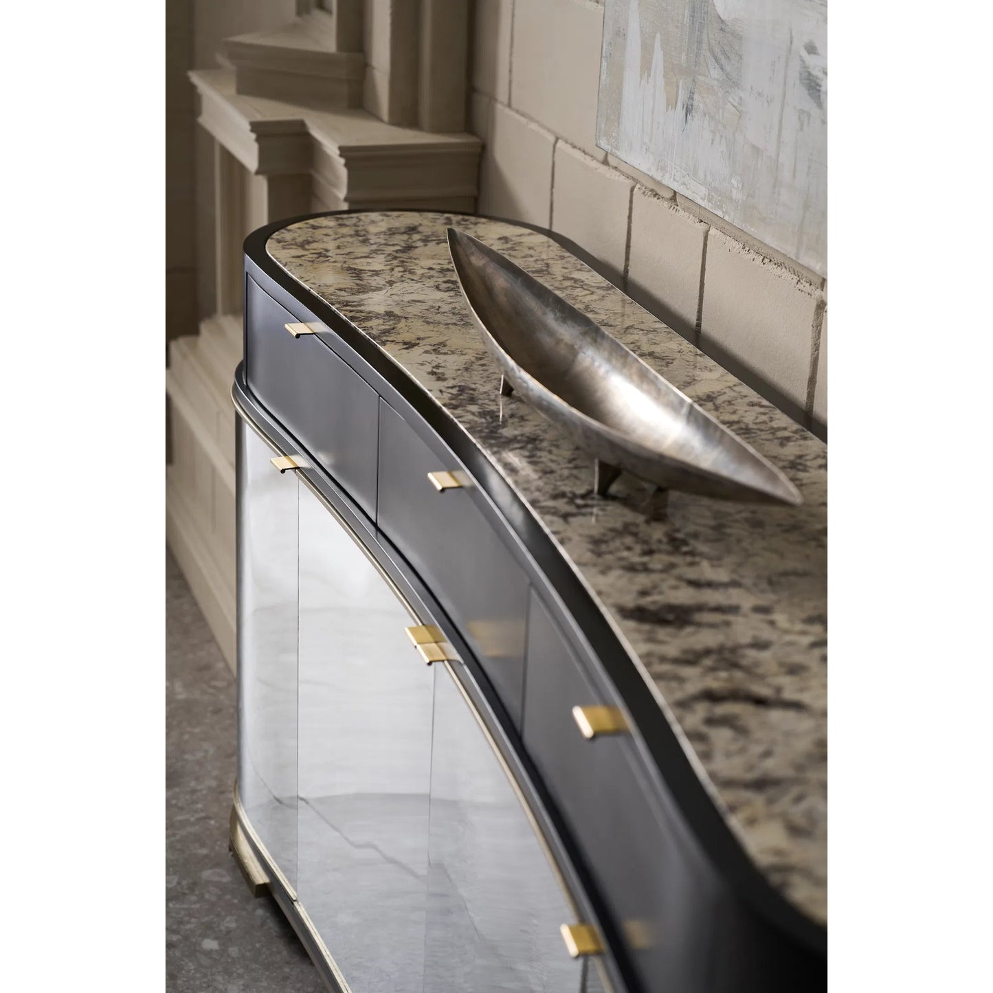 089 SI-2193798 | Lifestyle | Glace Sideboard by Caracole in almost black, polished silver, brushed gold, brushed gold paint. Made from acacia, stone, metal, birch in a modern style.