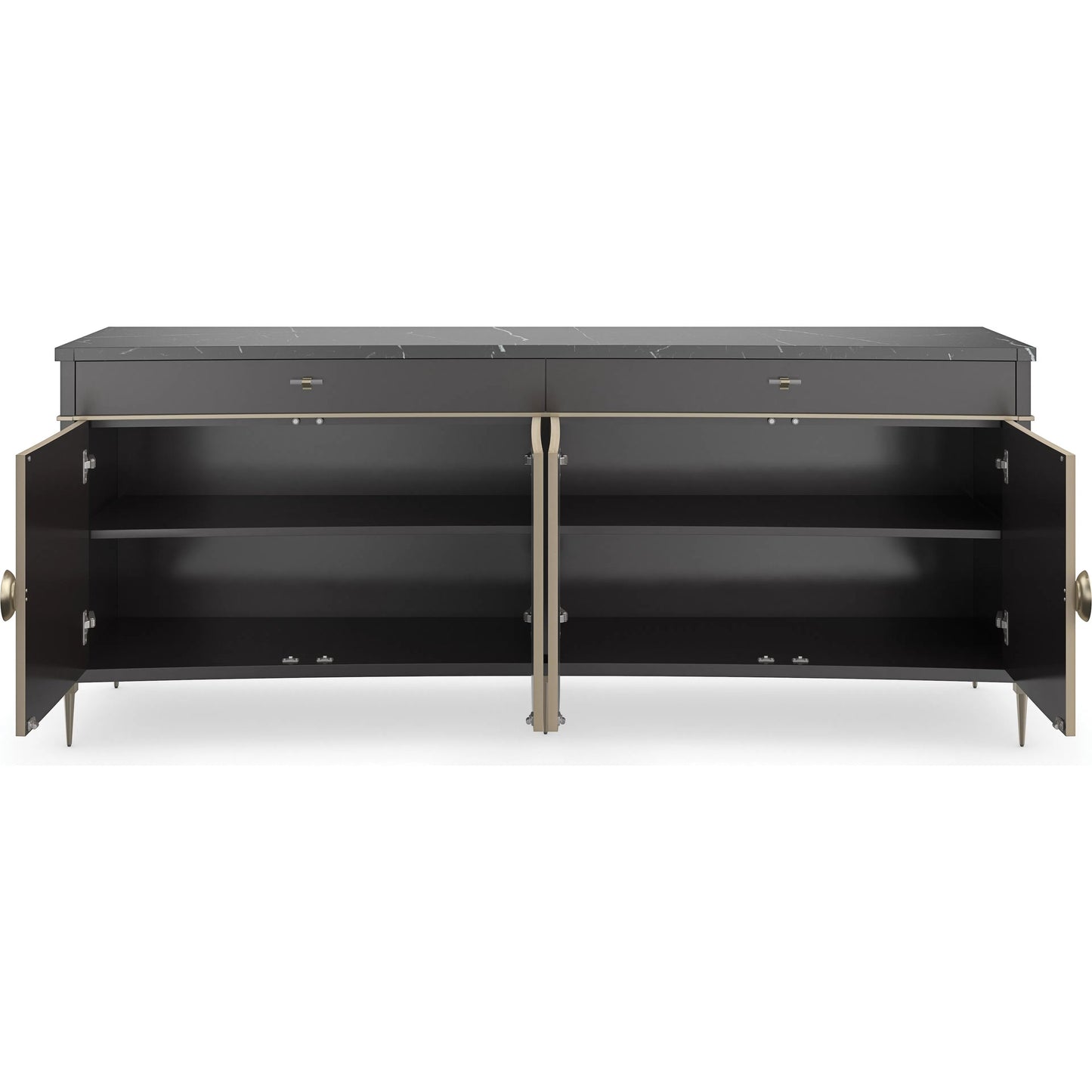 006 SI-2193799 | Additional Silo | Noir Sideboard by Caracole in almost black, gray gables, brushed gold. Made from asian hardwood, stone, metal, elegant tiger maple in a modern style.