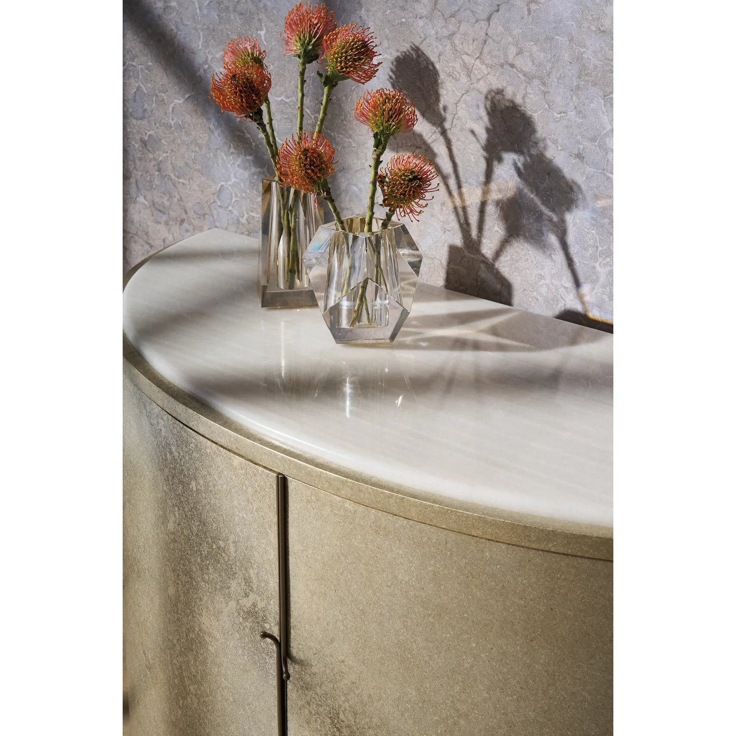 181 SI-2193800 | Lifestyle | Meridian Sideboard by Caracole in sunrise frost, golden blonde leaf. Made from asian hardwood, stone, birch in a modern style.