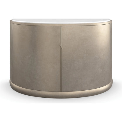 Meridian Sideboard by Caracole in sunrise frost, golden blonde leaf. Made from asian hardwood, stone, birch in a modern style.
