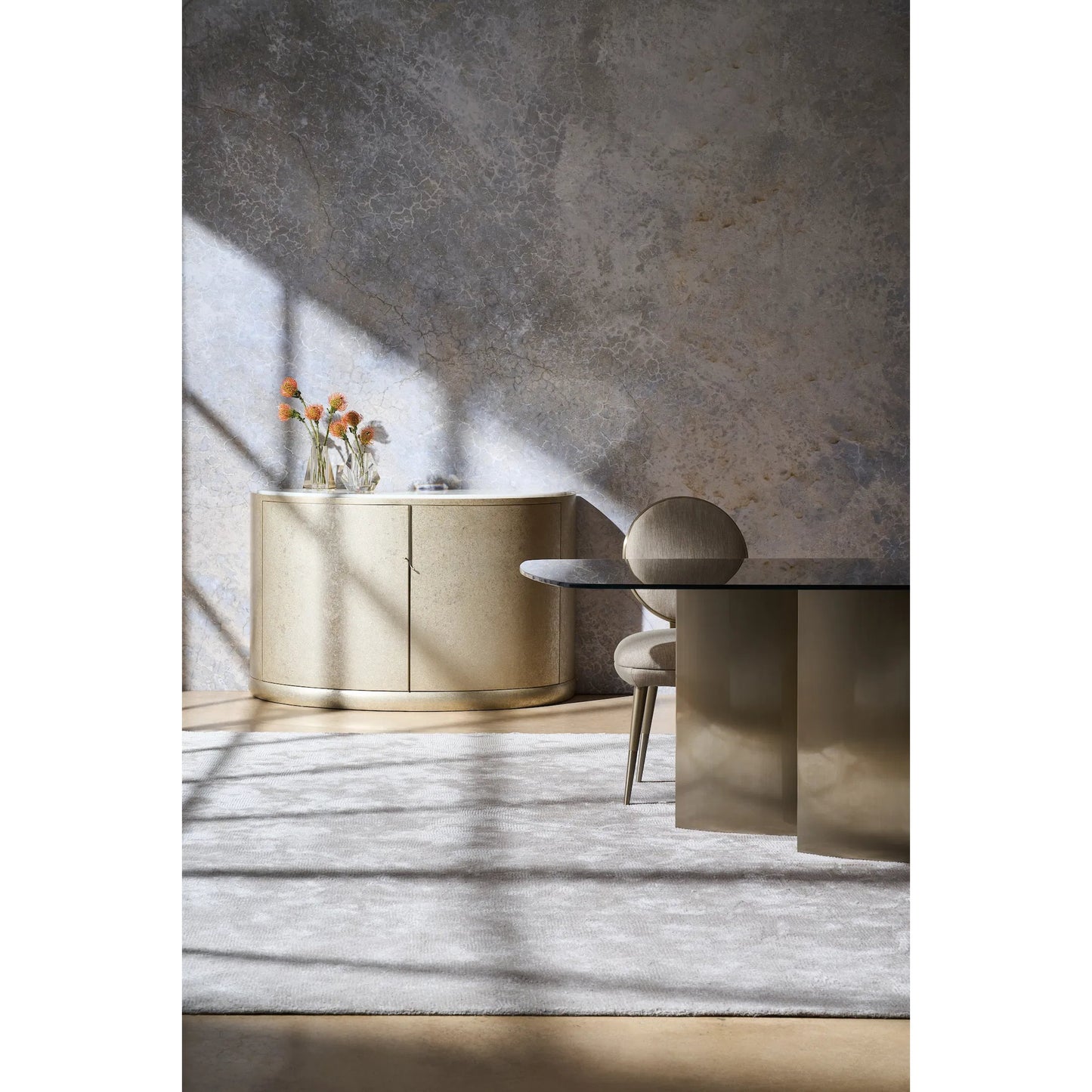 150 SI-2193800 | Lifestyle | Meridian Sideboard by Caracole in sunrise frost, golden blonde leaf. Made from asian hardwood, stone, birch in a modern style.