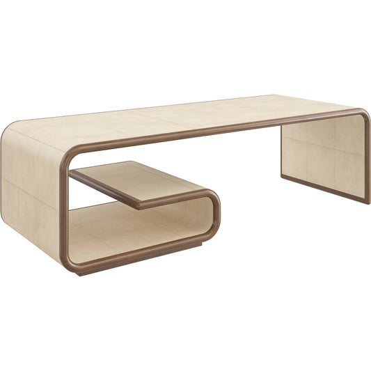 Delano Cocktail Table by Caracole in ivory parchment, toasted sycamore. Made from poplar, parchment in a unique style.