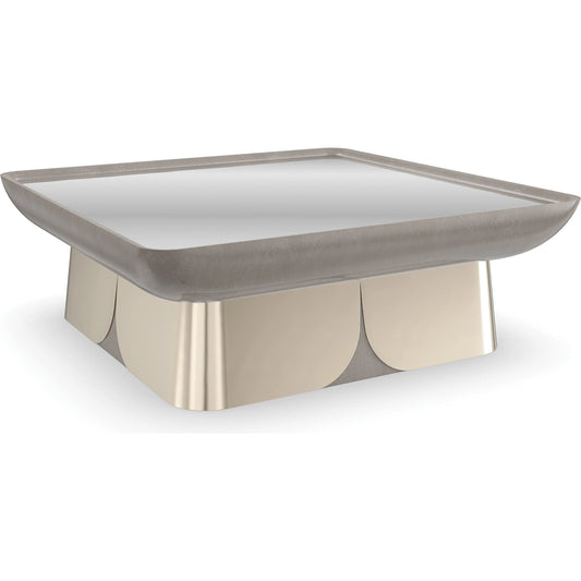 Zenith Cocktail Table by Caracole in charcoal leaf, whisper of gold. Made from metal, mirror in a unique style.