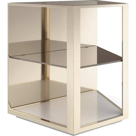 Refraction End Table by Caracole in whisper of gold, oyster. Made from poplar, metal, glass in a unique style.