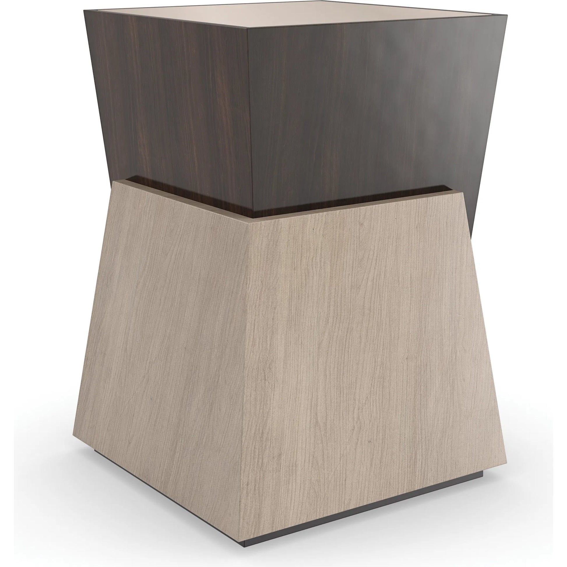Relativity Accent Table by Caracole in otter, woodland gray, almost black. Made from poplar, mirror, dyed tupelo, japanese sen in a modern style.