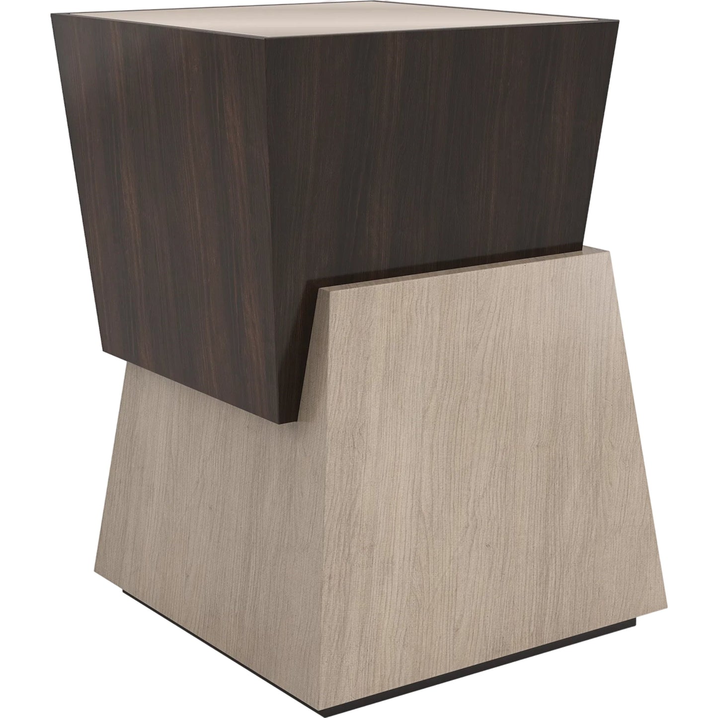 001 SI-2193816 | Primary Silo | Relativity Accent Table by Caracole in otter, woodland gray, almost black. Made from poplar, mirror, dyed tupelo, japanese sen in a modern style.