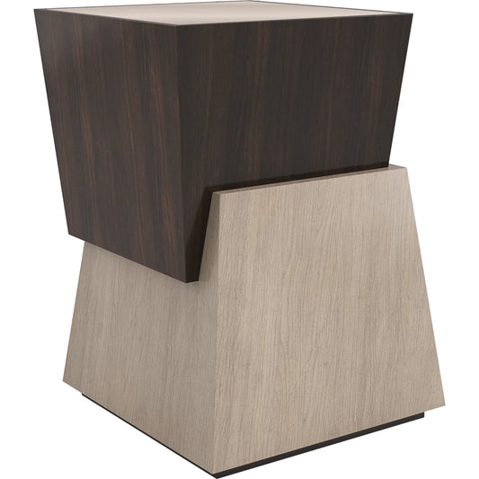 Relativity Accent Table by Caracole in otter, woodland gray, almost black. Made from poplar, mirror, dyed tupelo, japanese sen in a unique style.