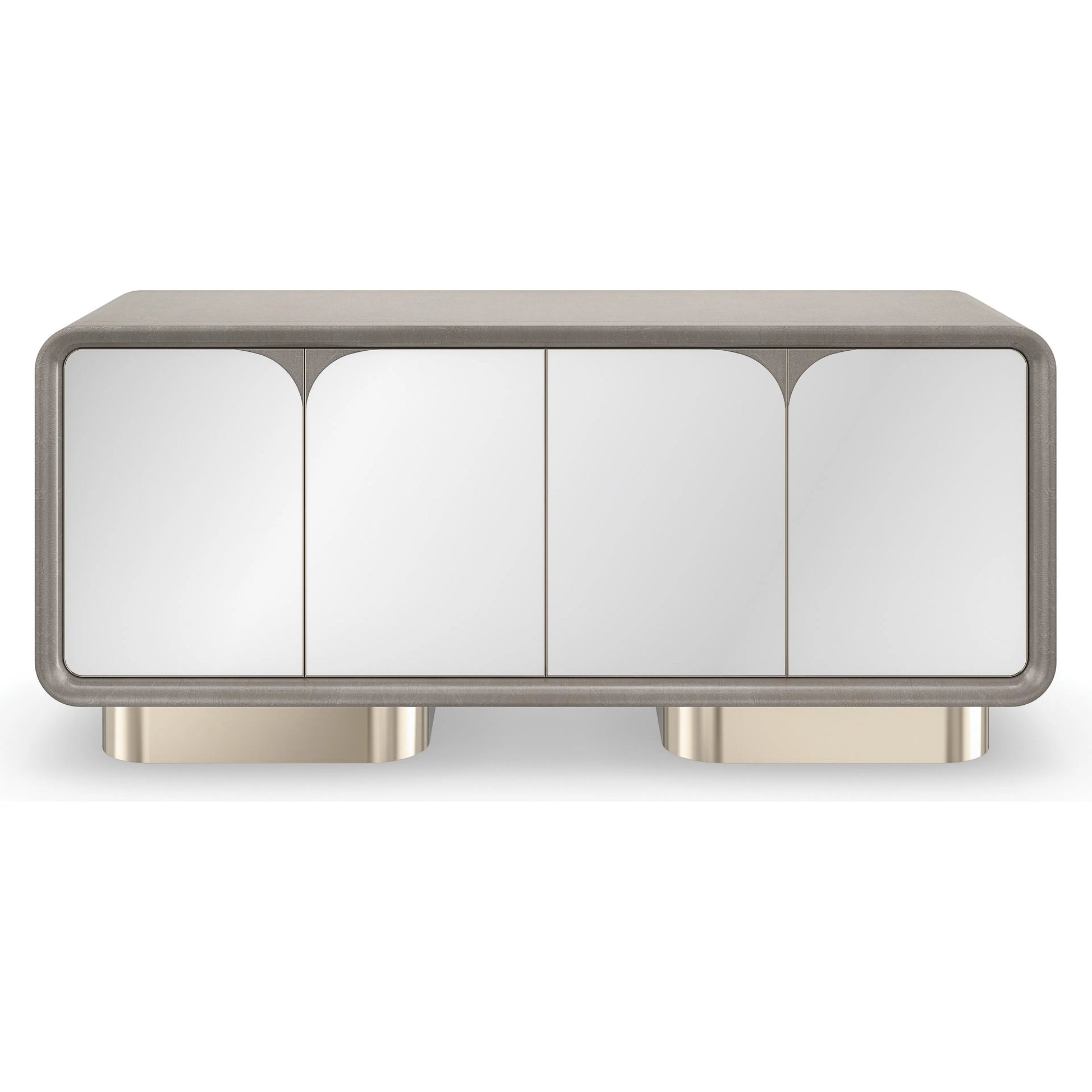 Aero Media Console by Caracole in charcoal leaf, whisper of gold. Made from acacia, mirror, metal, birch in a unique style.