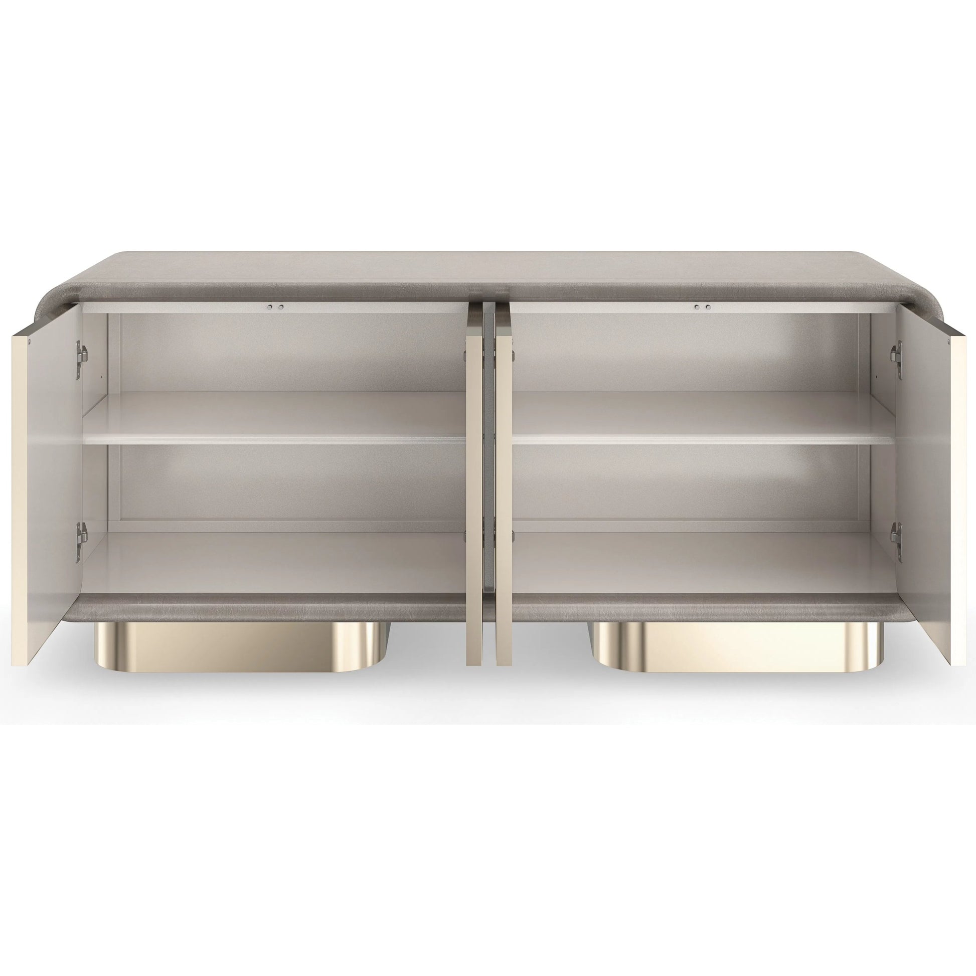 Aero Media Console by Caracole in charcoal leaf, whisper of gold. Made from acacia, mirror, metal, birch in a unique style.