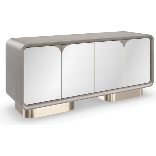 Aero Media Console by Caracole in charcoal leaf, whisper of gold. Made from acacia, mirror, metal, birch in a unique style.