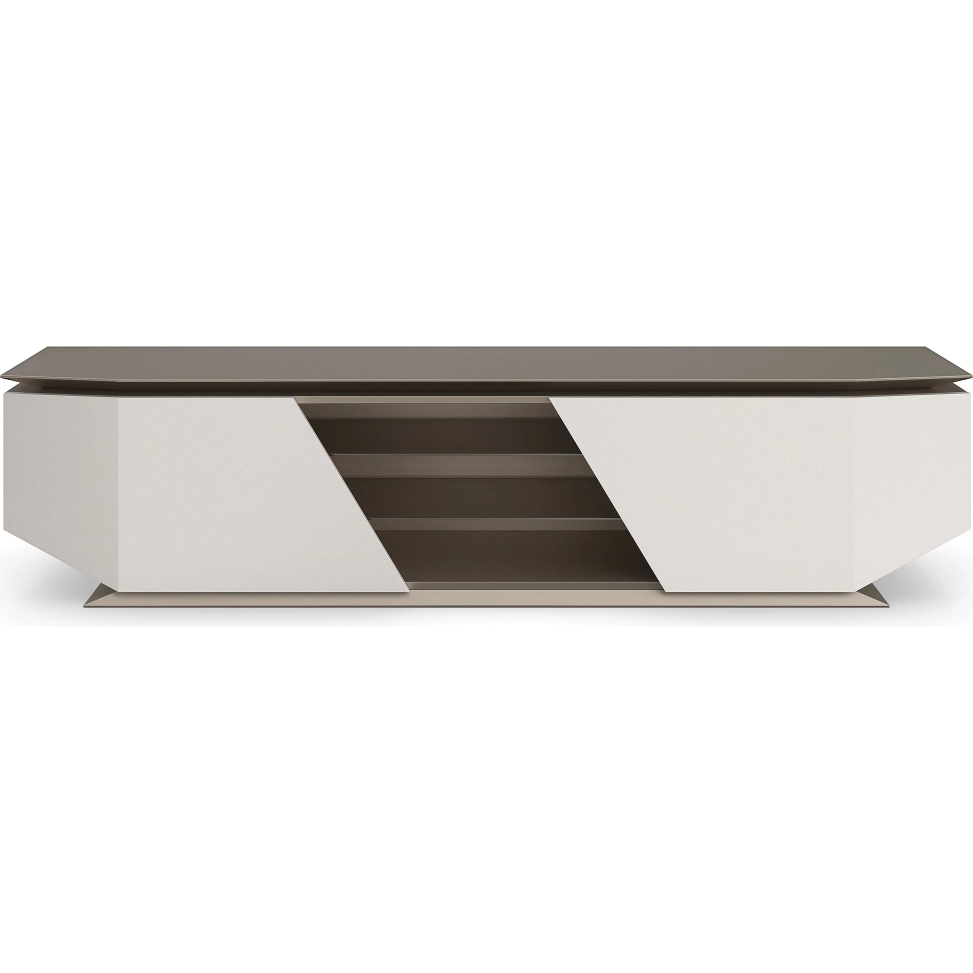 Axis Media Console by Caracole in warm reflections, oyster. Made from acacia, glass in a unique style.