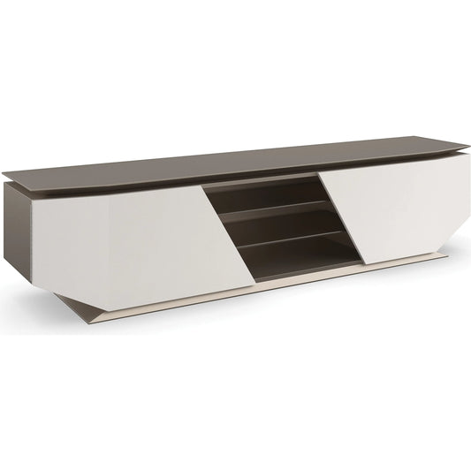 Axis Media Console by Caracole in warm reflections, oyster. Made from acacia, glass in a unique style.